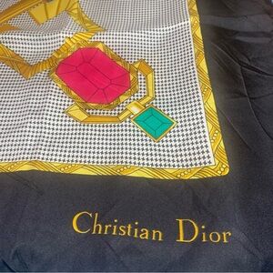 Dior Black and Yellow Patterned Silk Scarf